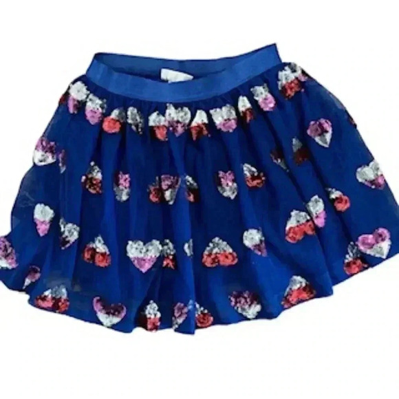 Cat & Jack‎ Tule Skirt  girls XS 4/5 Blue tule red Sequin Hearts  lined - Picture 2 of 11
